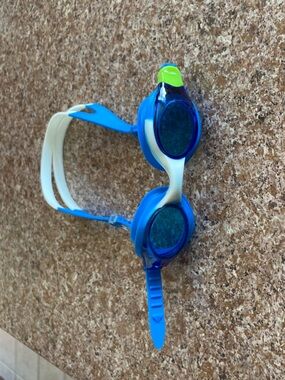 Kids Blue and White Swim Goggles with Lime Accent